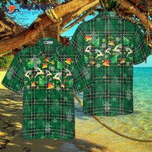 Hyper-fashionable Christmas Hawaiian Shirts For And , Reindeer Green Plaid Pattern Shirt Button-down Short Sleeve