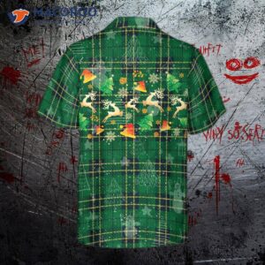 Hyper-fashionable Christmas Hawaiian Shirts For And , Reindeer Green Plaid Pattern Shirt Button-down Short Sleeve