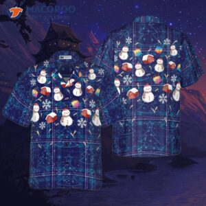 hyper fashionable christmas hawaiian shirts snowman dark blue plaid pattern shirt short sleeve idea gift for and 0