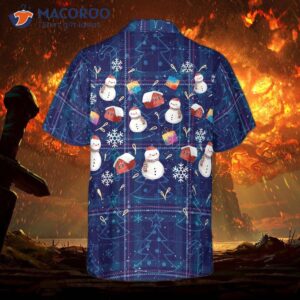 hyper fashionable christmas hawaiian shirts snowman dark blue plaid pattern shirt short sleeve idea gift for and 1