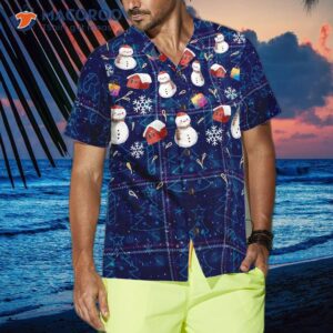 hyper fashionable christmas hawaiian shirts snowman dark blue plaid pattern shirt short sleeve idea gift for and 3