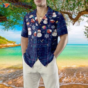hyper fashionable christmas hawaiian shirts snowman dark blue plaid pattern shirt short sleeve idea gift for and 4