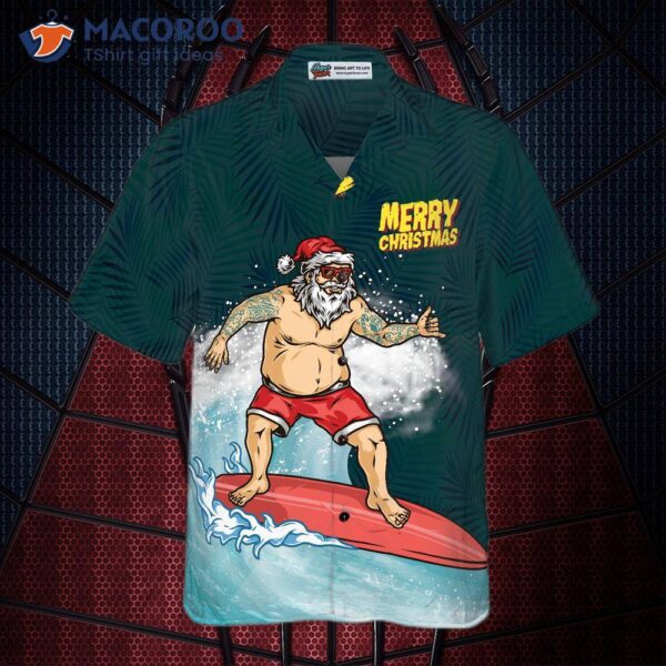 Hyper-fashionable Christmas Hawaiian Shirts, Surfing Santa Claus Merry Shirt Short Sleeve, Idea Gift For And