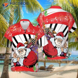 Hyperfavor Christmas Hawaiian Shirts, Santa Claus With Piano Background Short Sleeve Shirt, Shirt Gift Idea For And