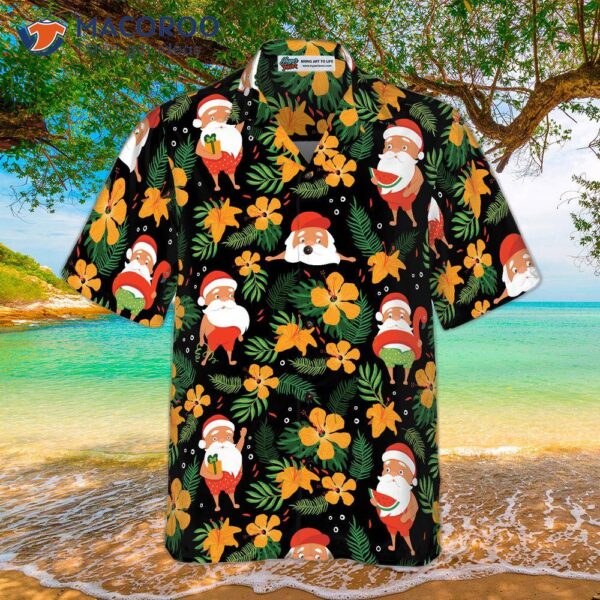 “hyperfavor Christmas Hawaiian Shirts, Santa Swimming Tropical Pattern Short Sleeve Shirt, Make A Great Gift Idea For And “