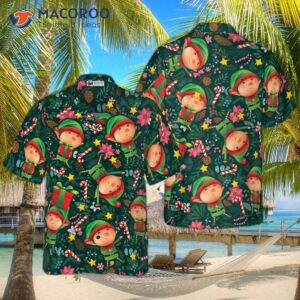 Hyperfavor Christmas Hawaiian Shirts, The Elf With A Dark Green Pattern Shirt Short Sleeve, Is An Ideal Gift For And .