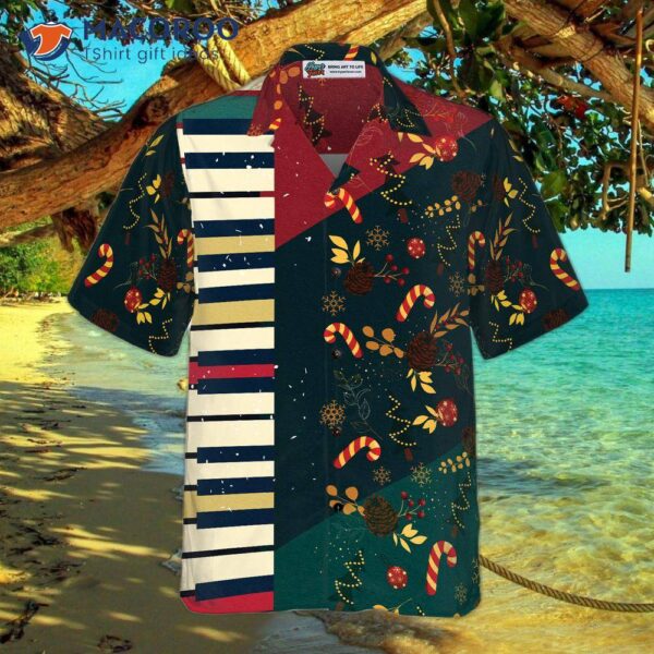 Hyperfavor Christmas Pattern With Piano Hawaiian Shirt, Short Sleeve Button Down Shirt For And