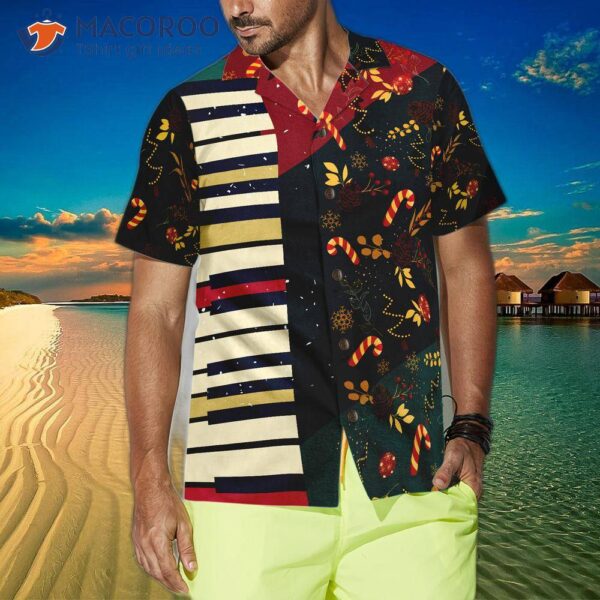 Hyperfavor Christmas Pattern With Piano Hawaiian Shirt, Short Sleeve Button Down Shirt For And