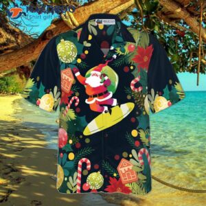 hyperfavor christmas santa surfing hawaiian short sleeve button down shirt for and 2