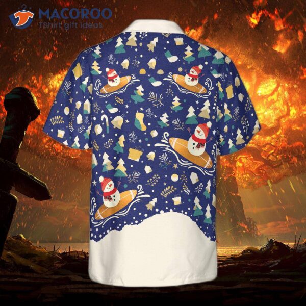 Hyperfavor Christmas Snowman Surfing Hawaiian Shirt, Short Sleeve Button Down Shirt For And