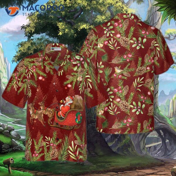 Hyperfavor Santa Riding Sleigh 2 Pattern Hawaiian Shirt, Christmas Short Sleeve Button Down Shirt For And