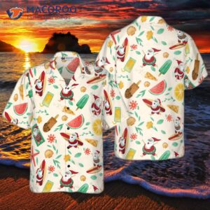 Hyperfavor Santa Surfing One Pattern Hawaiian Shirt, Christmas Short Sleeve Button Down Shirt For And