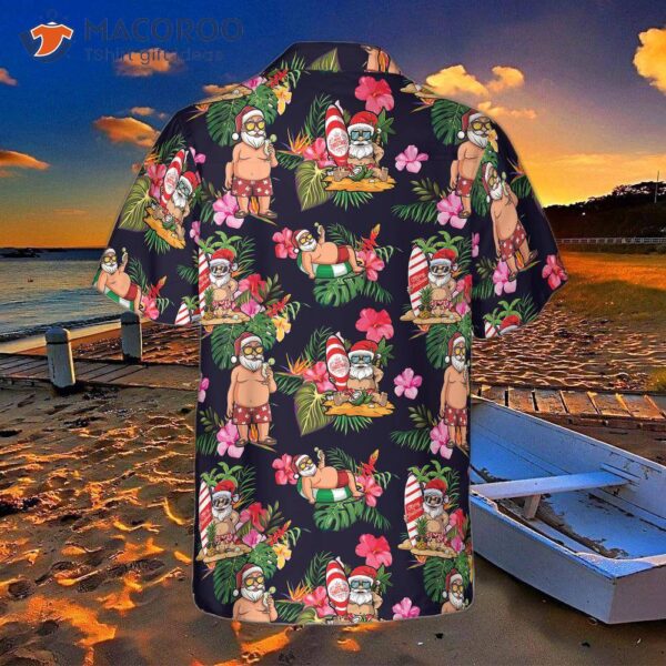Hyperfavored Christmas Hawaiian Shirt, Santa With Tropical Flower Pattern Short Sleeve Shirt Idea Gift For And