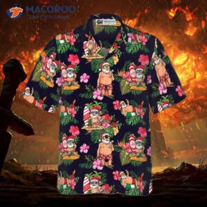 hyperfavored christmas hawaiian shirt santa with tropical flower pattern short sleeve shirt idea gift for and 2