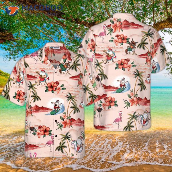 Hyperfavored Christmas Hawaiian Shirts For And , Santa Beach Pattern Shirt Button-down Short Sleeve