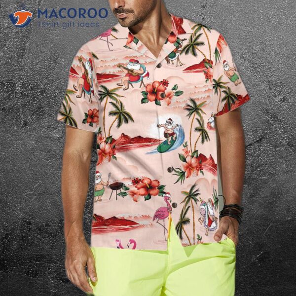 Hyperfavored Christmas Hawaiian Shirts For And , Santa Beach Pattern Shirt Button-down Short Sleeve
