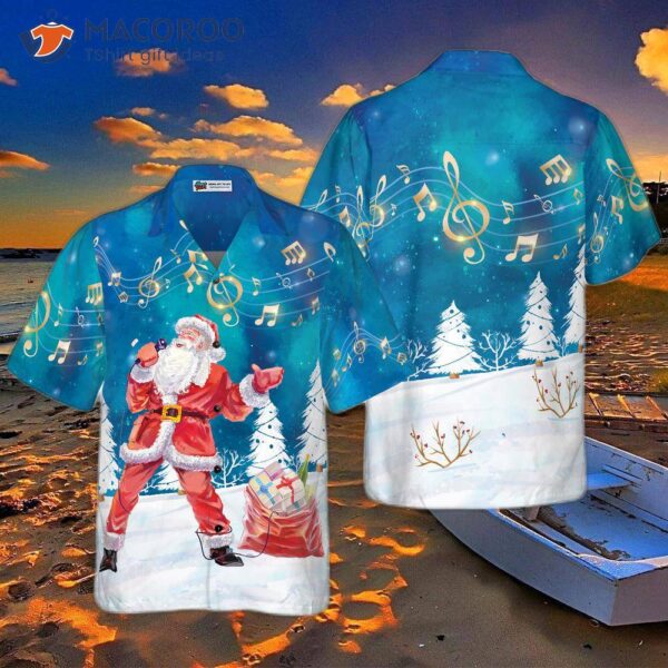 Hyperfavored Christmas Hawaiian Shirts For And , Santa Singing Music Shirt Button-down Short Sleeve