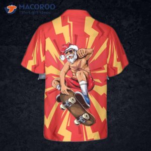 Hyperfavored Christmas Hawaiian Shirts For And , Santa Skateboarder Shirt Button-down Short Sleeve