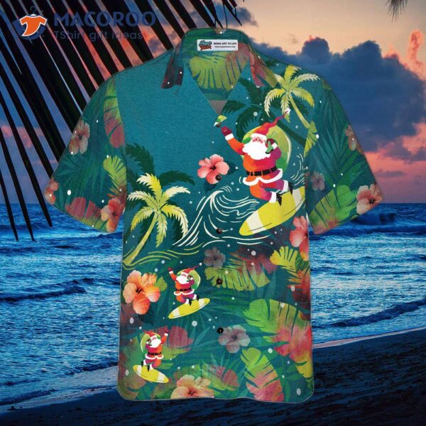 Hyperfavored Christmas Hawaiian Shirts For And , Santa Surfing Tropical Button-down Shirt Short Sleeve