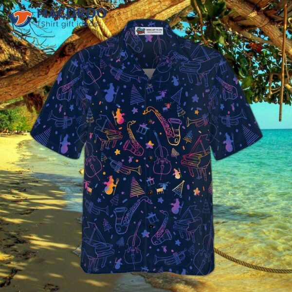Hyperfavored Christmas Hawaiian Shirts, Musical Instruts Pattern Shirt Short Sleeve, Idea Gift For And