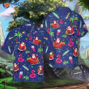 Hyperfavored Christmas Hawaiian Shirts, Santa Flamingo Tropical Pattern Shirt Short Sleeve, Idea Gift For And