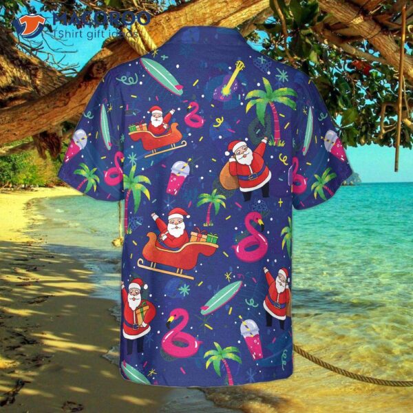 Hyperfavored Christmas Hawaiian Shirts, Santa Flamingo Tropical Pattern Shirt Short Sleeve, Idea Gift For And