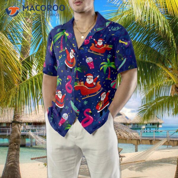 Hyperfavored Christmas Hawaiian Shirts, Santa Flamingo Tropical Pattern Shirt Short Sleeve, Idea Gift For And