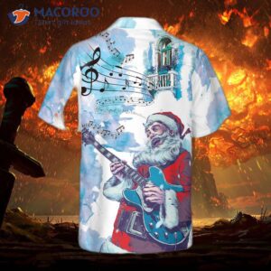 Hyperfavored Christmas Hawaiian Shirts, Santa Guitar Music Pattern Shirt Short Sleeve, Idea Gift For And