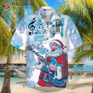 hyperfavored christmas hawaiian shirts santa guitar music pattern shirt short sleeve idea gift for and 2