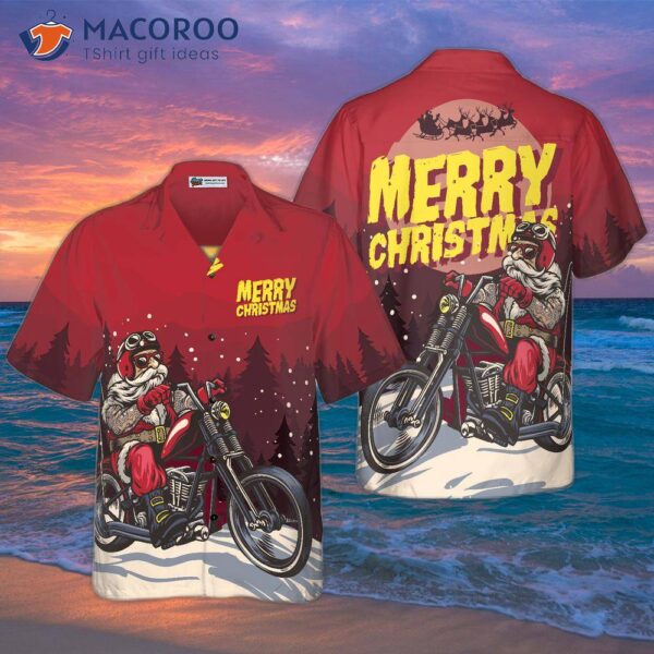 Hyperfavored Christmas Hawaiian Shirts, Santa Motorbike Shirt Short Sleeve, And Idea Gift For