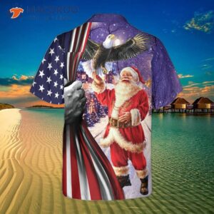 hyperfavored christmas hawaiian shirts santa with eagle shirt short sleeve idea gift for and 1