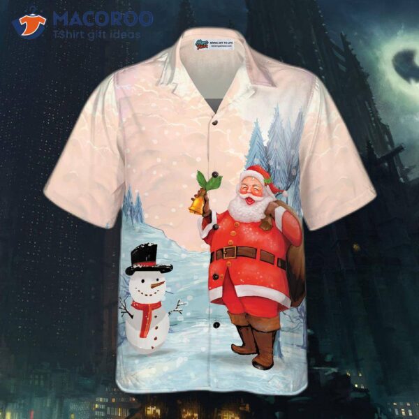 Hyperfavored Christmas Hawaiian Shirts, Santa With Snowman Shirt Short Sleeve, Idea Gift For And