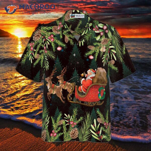 Hyperfavored Santa Riding Sleigh 3 Pattern Hawaiian Shirt, Christmas Short Sleeve Button Down Shirt For And
