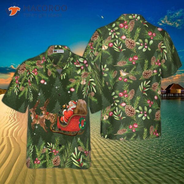 Hyperfavored Santa Riding Sleigh One Pattern Hawaiian Shirt, Christmas Shirts Short Sleeve Button Down Shirt For And