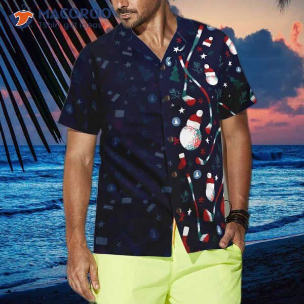 Hyperfavorite Christmas Golf Pattern Hawaiian Shirt, Short Sleeve Button Down Shirt For And