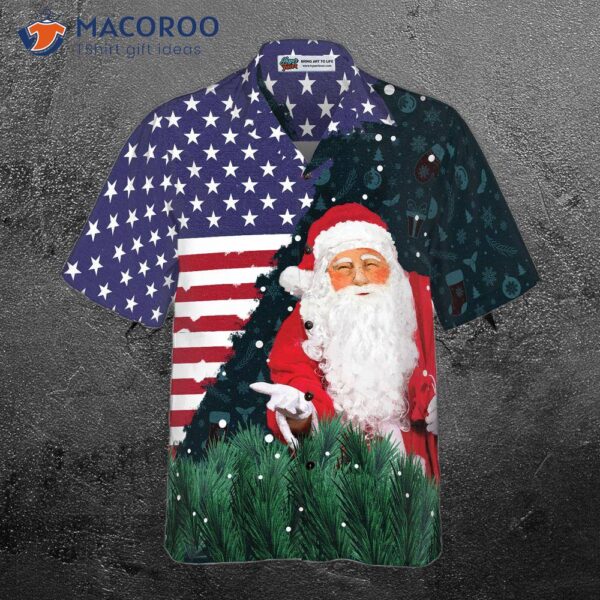 Hyperfavorite Christmas Hawaiian Shirts, Santa Usa Flag Pattern Shirt Short Sleeve, Idea Gift For And .