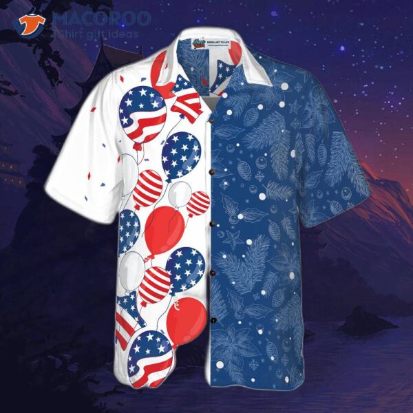 Hyperfavorite Christmas Usa Balloons Pattern Hawaiian Shirt, Short Sleeve Button-down Shirt For And