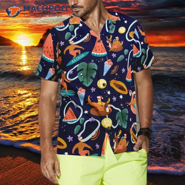 Hyperfavorite Santa Beach One Pattern Hawaiian Shirt, Christmas Short Sleeve Button-down Shirt For And
