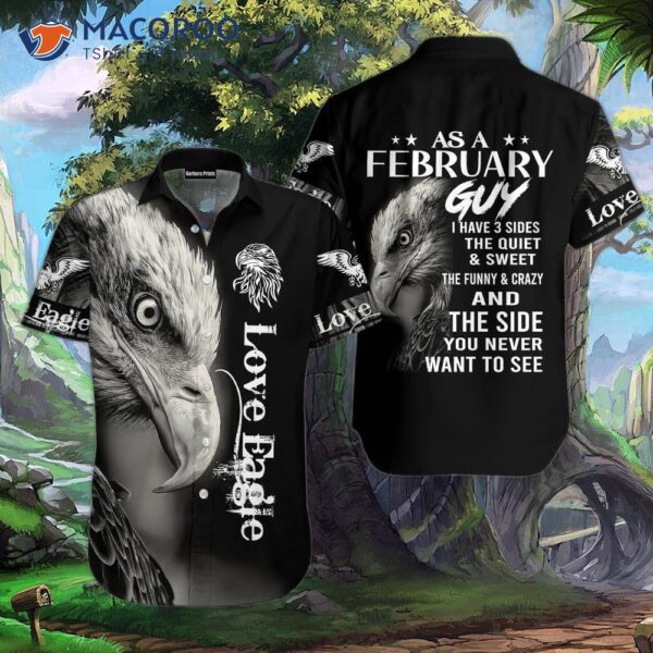 I Love Eagle-print Hawaiian Shirts In Black And White For February.