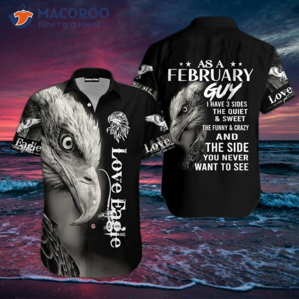 I Love Eagle-print Hawaiian Shirts In Black And White For February.