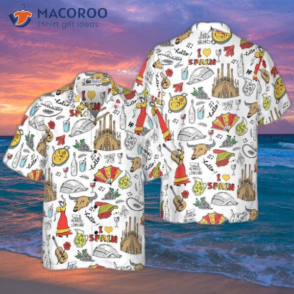 I Love The Spain Doodle Hawaiian Shirt.