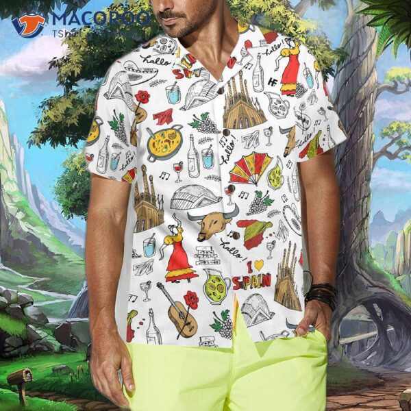 I Love The Spain Doodle Hawaiian Shirt.