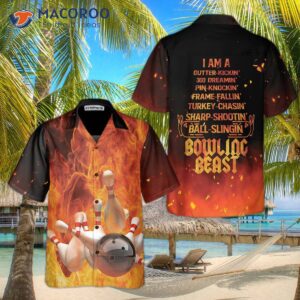 I’m A Bowling Beast Hawaiian Shirt With Flame Pattern, The Best Gift For Players.