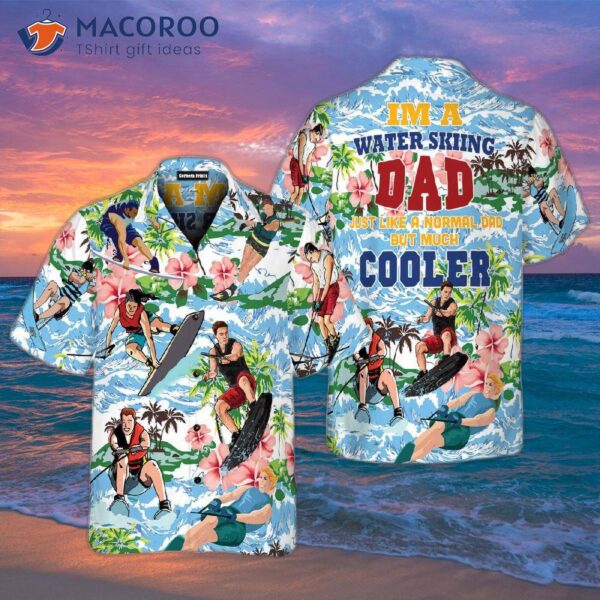 I’m A Dad Who Loves Water Skiing For Father’s Day, Wearing Hawaiian Shirts At The Beach.