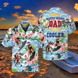 I’m A Dad Who Loves Water Skiing For Father’s Day, Wearing Hawaiian Shirts At The Beach.