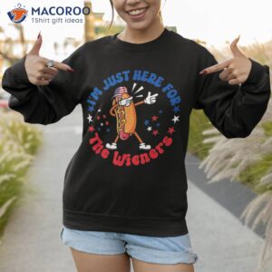 i m just here for the wieners hot dog 4th of july usa flag shirt sweatshirt 1
