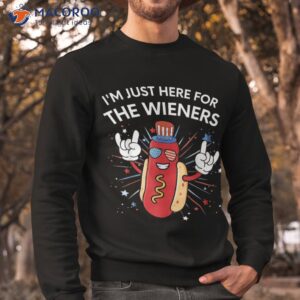 i m just here for the wieners hot dog 4th of july usa flag shirt sweatshirt