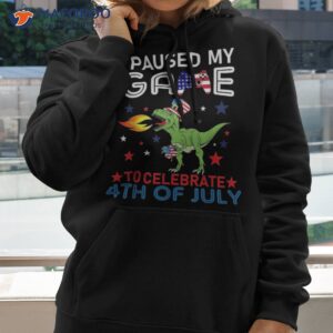 I Paused My Game To Celebrate 4th Of July Dinosaur Usa Gamer Shirt