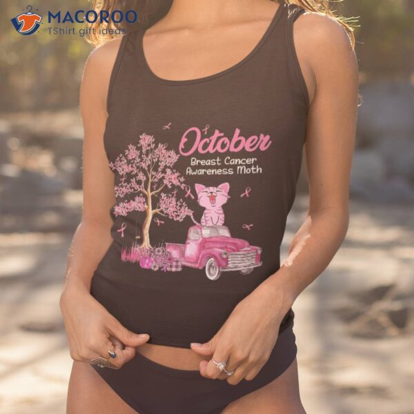 In October We Wear Pink Cat Pumpkin Leopard Breast Cancer Shirt