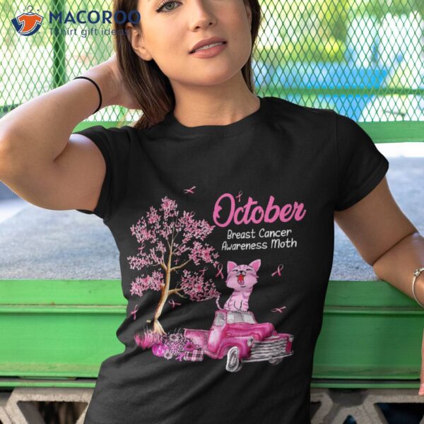 In October We Wear Pink Cat Pumpkin Leopard Breast Cancer Shirt